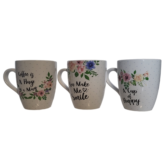 Three Coffee Cups is a Hug& Make me Smile & A cup of Happy  Set 3. - Picture 1 of 9